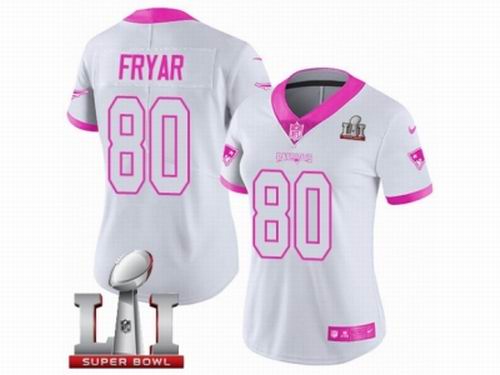 Women Nike New England Patriots #80 Irving Fryar Limited WhitePink Rush Fashion Super Bowl LI 51 Jersey