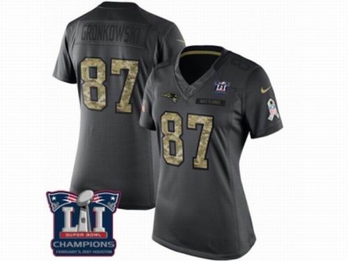 Women Nike New England Patriots #87 Rob Gronkowski Limited Black 2016 Salute to Service Super Bowl LI Champions Jersey