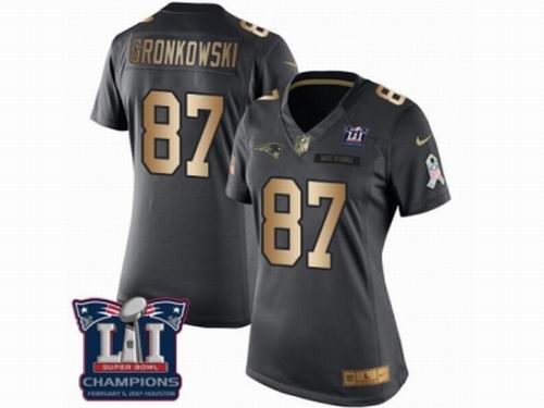 Women Nike New England Patriots #87 Rob Gronkowski Limited Black Gold Salute to Service Super Bowl LI Champions Jersey