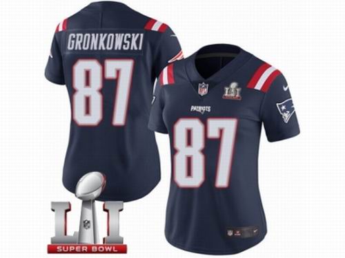 Women Nike New England Patriots #87 Rob Gronkowski Limited Navy Blue Rush Super Bowl LI 51 Jersey