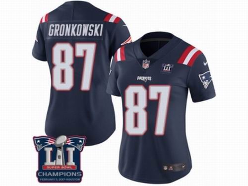 Women Nike New England Patriots #87 Rob Gronkowski Limited Navy Blue Rush Super Bowl LI Champions Jersey