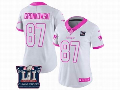Women Nike New England Patriots #87 Rob Gronkowski Limited White Pink Rush Fashion Super Bowl LI Champions Jersey