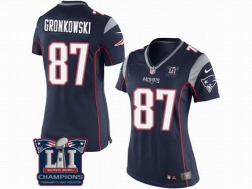 Women Nike New England Patriots #87 Rob Gronkowski Navy Blue game Super Bowl LI Champions Jersey