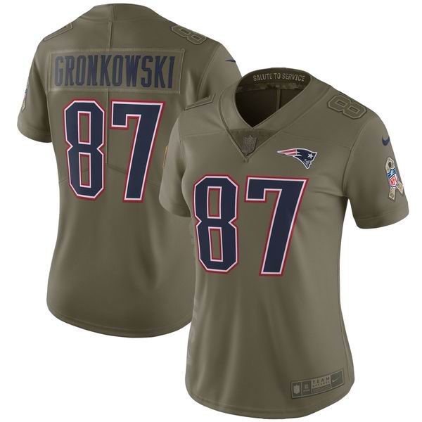 Women Nike New England Patriots #87 Rob Gronkowski Olive NFL Limited 2017 Salute To Service Jersey