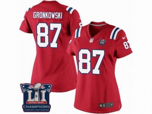 Women Nike New England Patriots #87 Rob Gronkowski Red game Super Bowl LI Champions Jersey