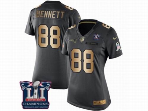 Women Nike New England Patriots #88 Martellus Bennett Limited Black Gold Salute to Service Super Bowl LI Champions Jersey