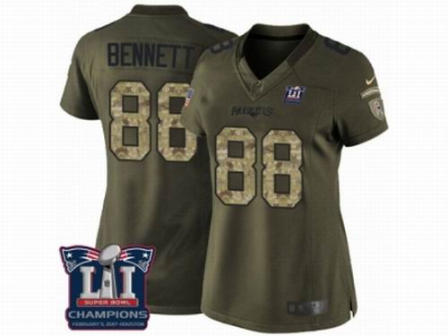 Women Nike New England Patriots #88 Martellus Bennett Limited Green Salute to Service Super Bowl LI Champions Jersey