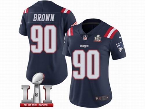 Women Nike New England Patriots #90 Malcom Brown Limited Navy Blue Rush Super Bowl LI 51 Jersey