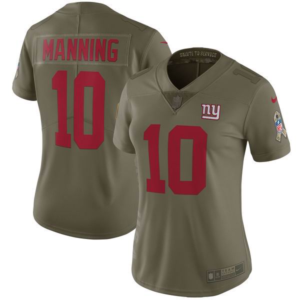 Women Nike New York Giants #10 Eli Manning Olive NFL Limited 2017 Salute To Service Jersey