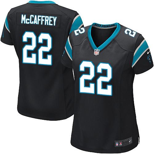 Women Nike Panthers #22 Christian McCaffrey black game Jersey