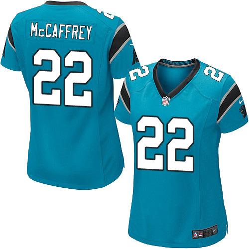 Women Nike Panthers #22 Christian McCaffrey blue game Jersey