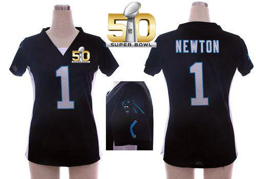 Women Nike Panthers 1 Cam Newton Black Team Color Draft Him Name & Number Top Super Bowl 50 NFL Jersey
