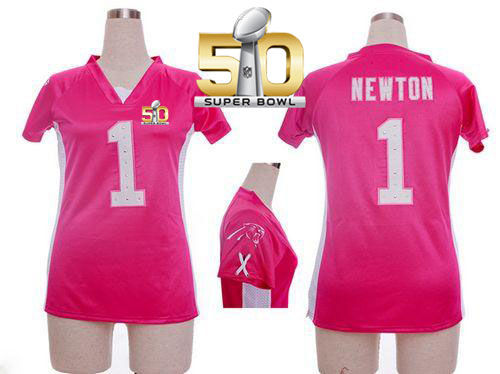 Women Nike Panthers 1 Cam Newton Pink Draft Him Name & Number Top Super Bowl 50 NFL Jersey