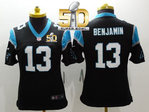 Women Nike Panthers 13 Kelvin Benjamin Black Team Color Super Bowl 50 NFL Limited Jersey