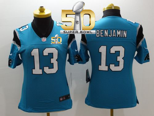 Women Nike Panthers 13 Kelvin Benjamin Blue Alternate Super Bowl 50 NFL Limited Jersey