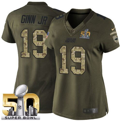 Women Nike Panthers 19 Ted Ginn Jr Green Super Bowl 50 NFL Limited Salute to Service Jersey