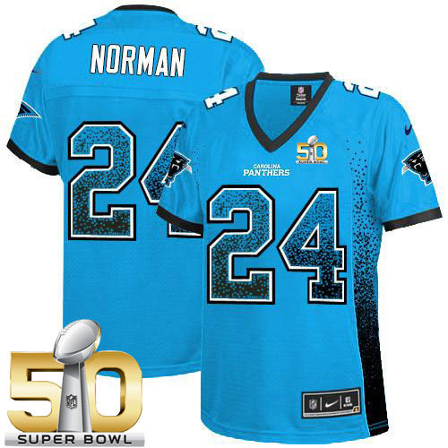 Women Nike Panthers 24 Josh Norman Blue Alternate Super Bowl 50 NFL Drift Fashion Jersey