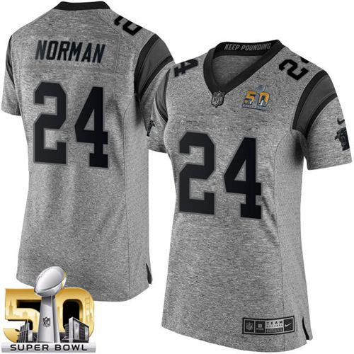 Women Nike Panthers 24 Josh Norman Gray Super Bowl 50 NFL Limited Gridiron Gray Jersey