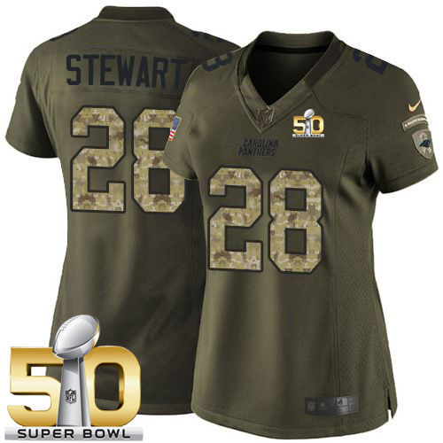 Women Nike Panthers 28 Jonathan Stewart Green Super Bowl 50 NFL Limited Salute to Service Jersey