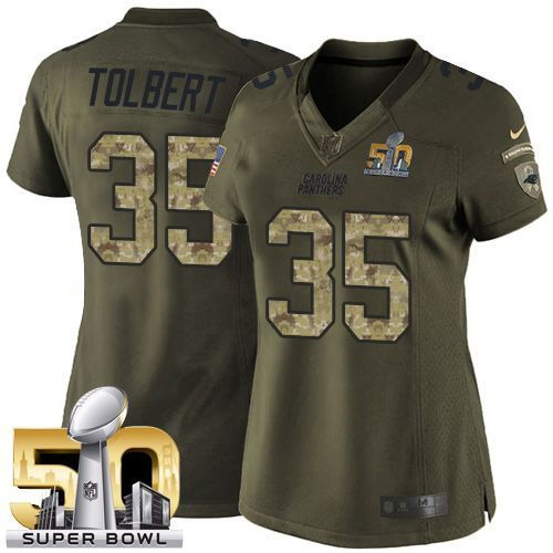 Women Nike Panthers 35 Mike Tolbert Green Super Bowl 50 NFL Limited Salute to Service Jersey
