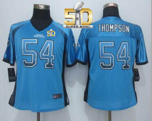 Women Nike Panthers 54 Shaq Thompson Blue Alternate Super Bowl 50 NFL Drift Fashion Jersey