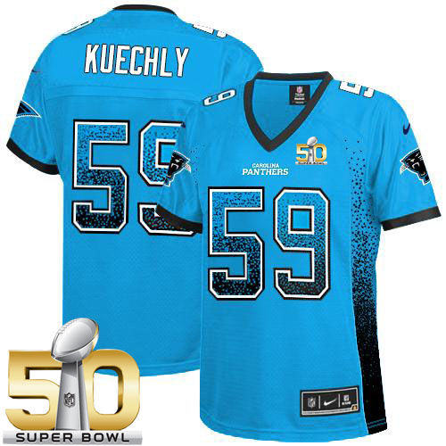 Women Nike Panthers 59 Luke Kuechly Blue Alternate Super Bowl 50 NFL Drift Fashion Jersey