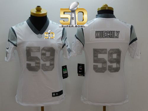 Women Nike Panthers 59 Luke Kuechly White Super Bowl 50 NFL Limited Platinum Jersey