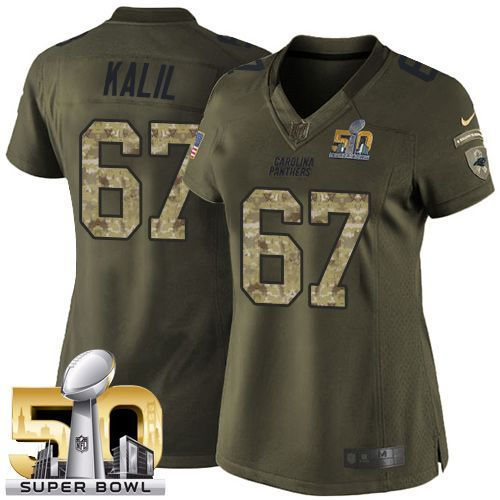 Women Nike Panthers 67 Ryan Kalil Green Super Bowl 50 NFL Limited Salute to Service Jersey