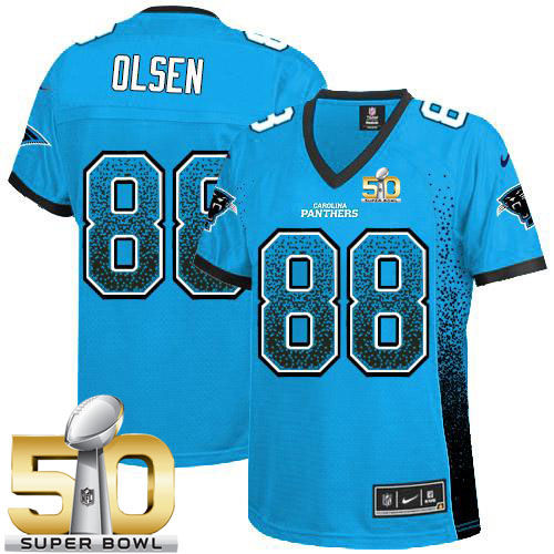 Women Nike Panthers 88 Greg Olsen Blue Alternate Super Bowl 50 NFL Drift Fashion Jersey