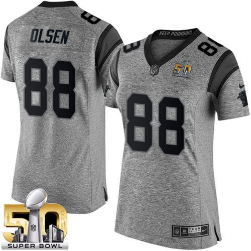 Women Nike Panthers 88 Greg Olsen Gray Super Bowl 50 NFL Limited Gridiron Gray Jersey