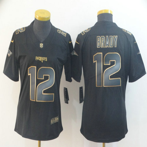 Women Nike Patriots 12 Tom Brady Black Gold Women Vapor Untouchable Limited Jersey