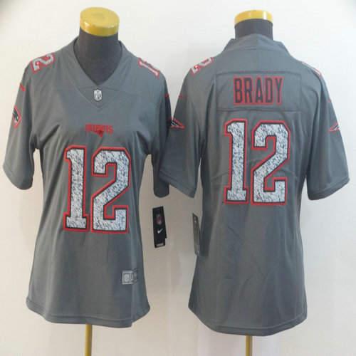 Women Nike Patriots 12 Tom Brady Gray Camo Women Vapor Untouchable Limited Jersey