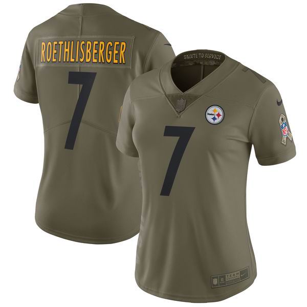 Women Nike Pittsburgh Steelers #7 Ben Roethlisberger Olive NFL Limited 2017 Salute To Service Jersey