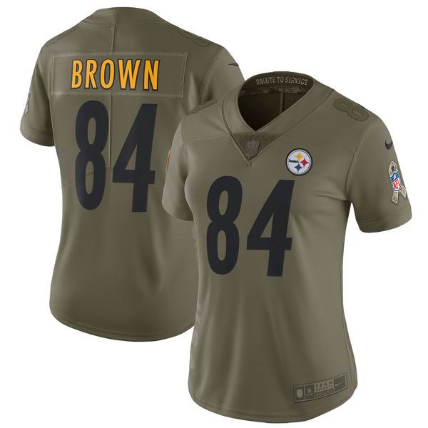 Women Nike Pittsburgh Steelers #84 Antonio Brown Olive Limited 2017 Salute to Service Jersey