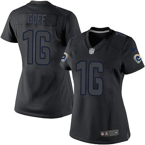Women Nike Rams 16 Jared Goff Black Impact NFL Limited Jersey