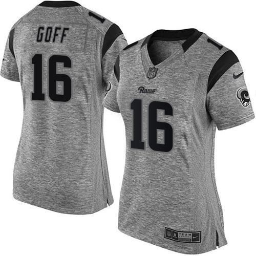 Women Nike Rams 16 Jared Goff Gray NFL Limited Gridiron Gray Jersey