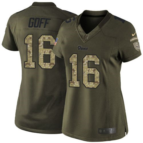 Women Nike Rams 16 Jared Goff Green NFL Limited Salute to Service Jersey