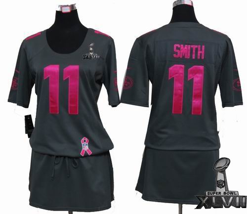 Women Nike San Francisco 49ers #11 Alex Smith Elite breast Cancer Awareness Dark grey 2013 Super Bowl XLVII Jersey