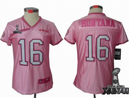 Women Nike San Francisco 49ers #16 Joe Montana  pink love elite 2013 Super Bowl XLVII Jersey