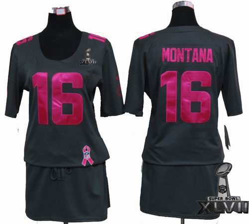 Women Nike San Francisco 49ers #16 Joe Montana Elite breast Cancer Awareness Dark grey 2013 Super Bowl XLVII Jersey