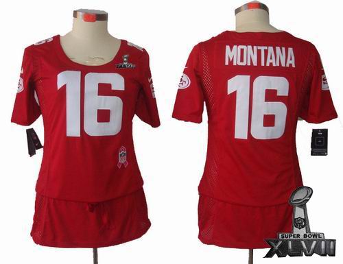 Women Nike San Francisco 49ers #16 Joe Montana Elite breast Cancer Awareness red 2013 Super Bowl XLVII Jersey