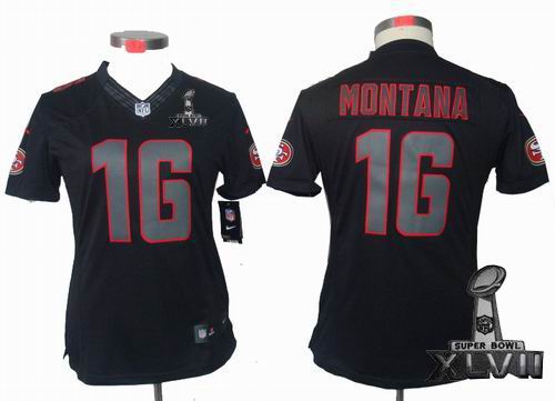 Women Nike San Francisco 49ers #16 Joe Montana black Impact Limited 2013 Super Bowl XLVII Jersey
