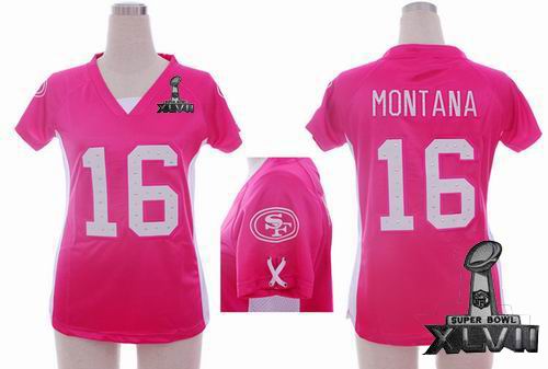 Women Nike San Francisco 49ers #16 Joe Montana pink draft him ii top 2013 Super Bowl XLVII Jersey