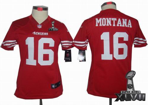 Women Nike San Francisco 49ers #16 Joe Montana red Limited 2013 Super Bowl XLVII Jersey
