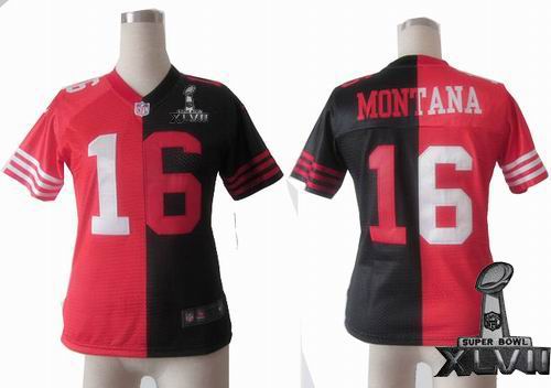 Women Nike San Francisco 49ers #16 Joe Montana red black Split Elite 2013 Super Bowl XLVII Jersey