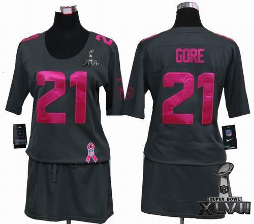 Women Nike San Francisco 49ers #21 Frank Gore Elite breast Cancer Awareness Dark grey 2013 Super Bowl XLVII Jersey