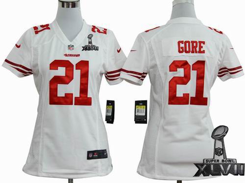 Women Nike San Francisco 49ers #21 Frank Gore White game 2013 Super Bowl XLVII Jersey