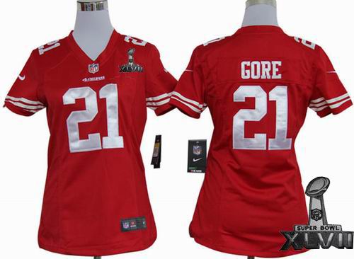 Women Nike San Francisco 49ers #21 Frank Gore red game 2013 Super Bowl XLVII Jersey