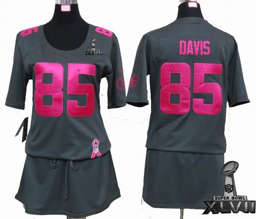 Women Nike San Francisco 49ers #85 Vernon Davis Elite breast Cancer Awareness Dark grey 2013 Super Bowl XLVII Jersey