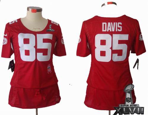 Women Nike San Francisco 49ers #85 Vernon Davis Elite breast Cancer Awareness red 2013 Super Bowl XLVII Jersey
